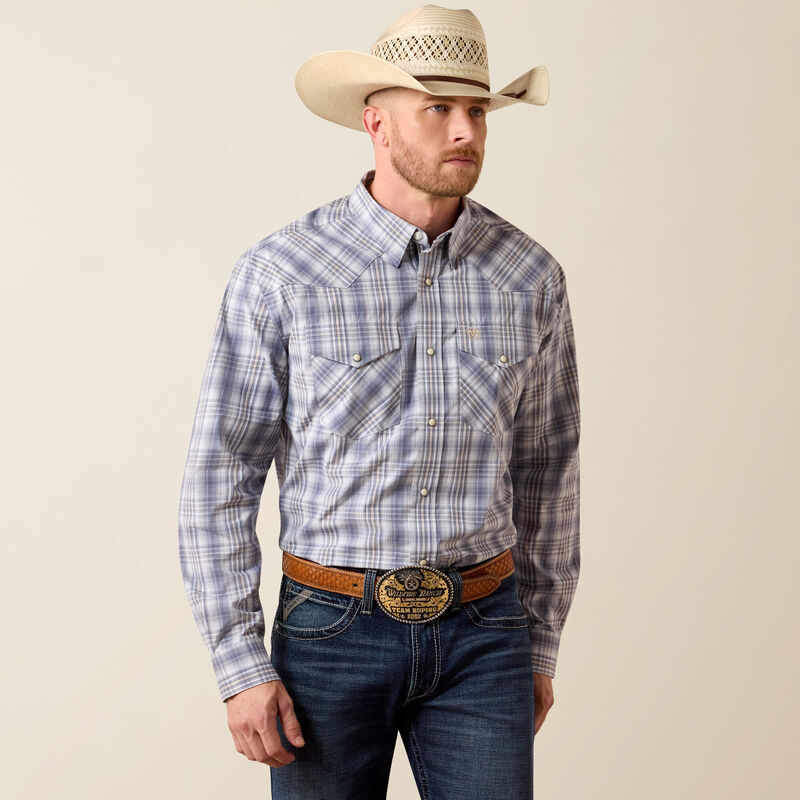 Ariat Men's Pro Series Night Shadow Blue Plaid Finley Western Shirt