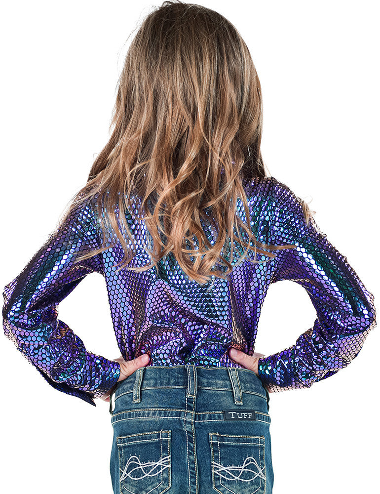 Cowgirl Tuff Girl's Purple & Teal Foil Metallic Western Shirt