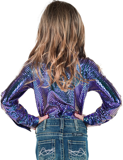 Cowgirl Tuff Girl's Purple & Teal Foil Metallic Western Shirt