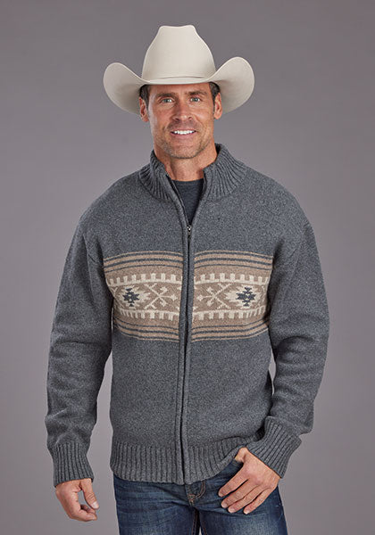 Stetson Men's Serape Border Wool Full Zip Knit Sweater