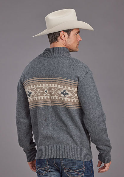 Stetson Men's Serape Border Wool Full Zip Knit Sweater