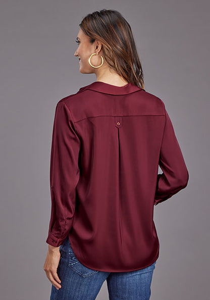 Stetson Women's Wine Satin ¾ Sleeve Blouse