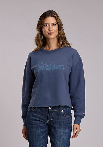 Stetson Women's Navy Cropped Crew Neck Pullover