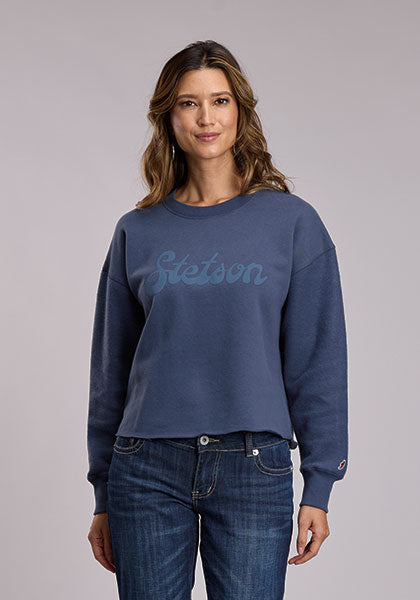 Stetson Women's Navy Cropped Crew Neck Pullover