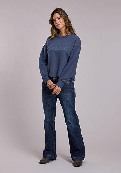 Stetson Women's Navy Cropped Crew Neck Pullover