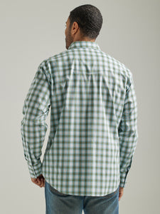 Wrangler Men's Green Plaid Tall Western Shirt
