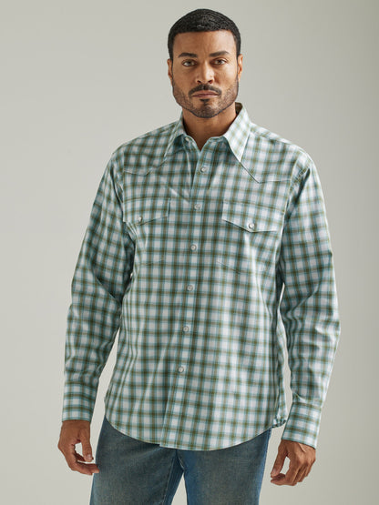 Wrangler Men's Big & Tall Green Plaid Western Shirt