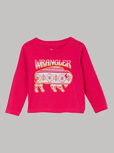 Wrangler Girl's Infant Pink Aztec Bison Long Sleeve T-Shirt