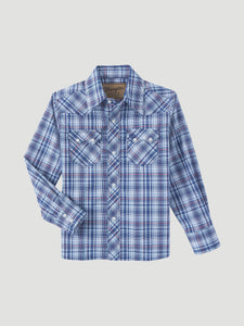 Wrangler Boy's Retro Ole Blue Plaid Western Shirt