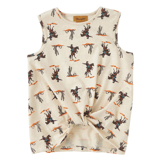 Wrangler Girl's Oatmeal Front Twist Rearing Horse Tank Top