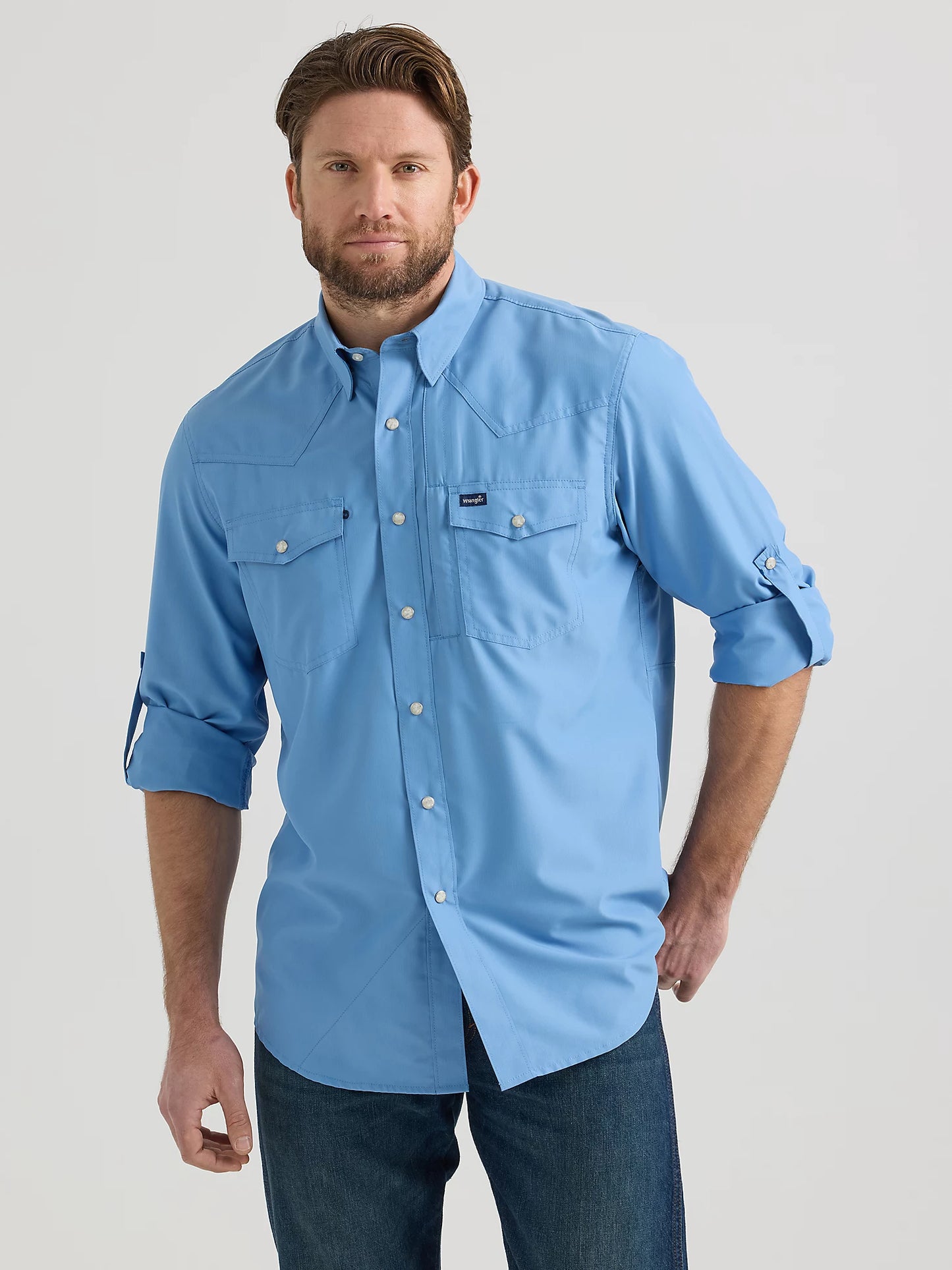 Wrangler Men's Performance Water Blue Western Shirt