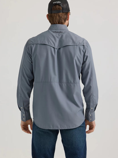 Wrangler Men's Big & Tall Performance Stone Gray Western Shirt