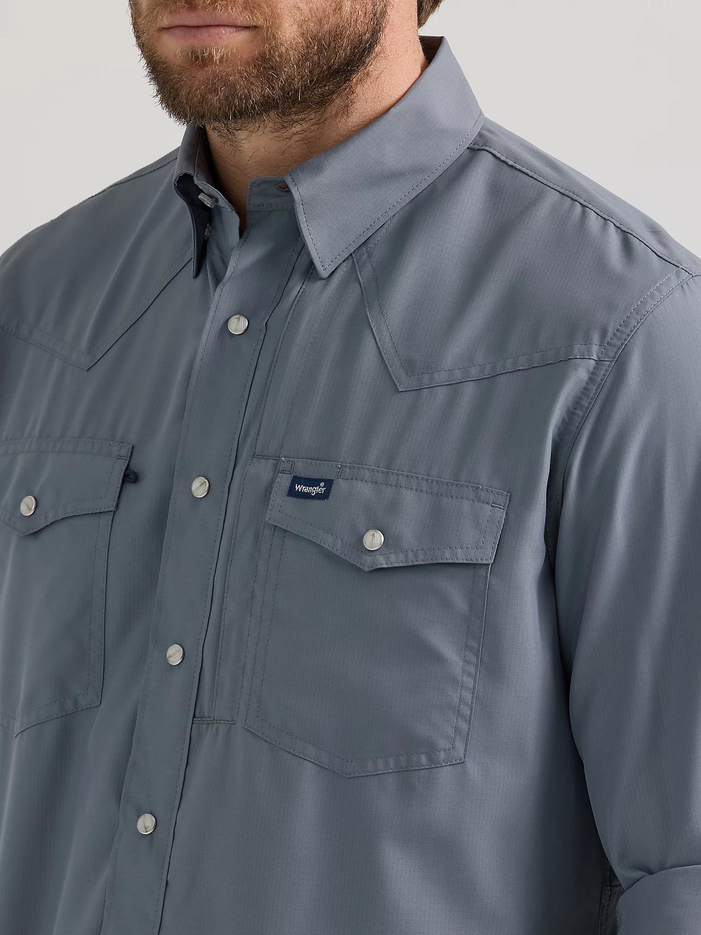 Wrangler Men's Big & Tall Performance Stone Gray Western Shirt