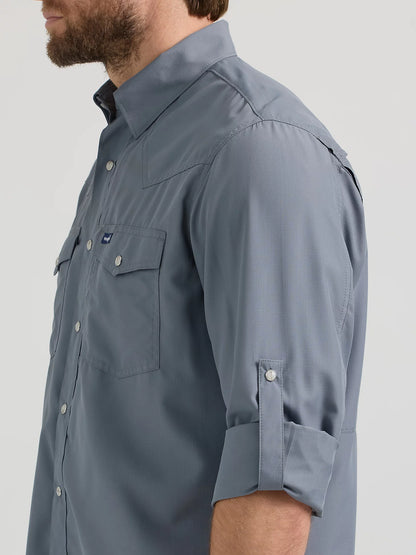 Wrangler Men's Big & Tall Performance Stone Gray Western Shirt