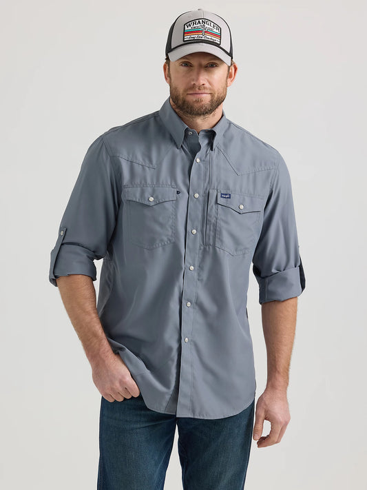 Wrangler Men's Big & Tall Performance Stone Gray Western Shirt