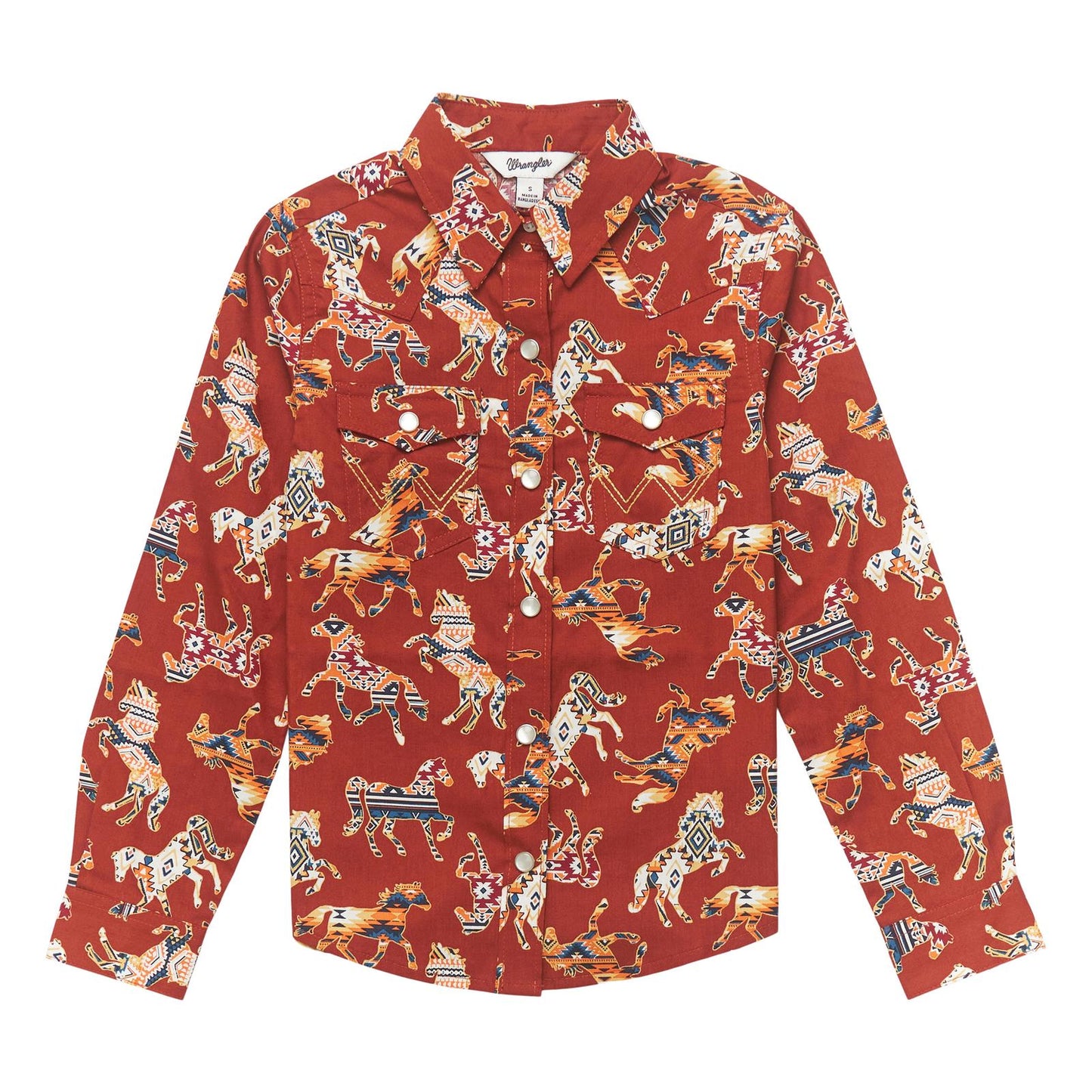 Wrangler Girl's Aztec Painted Horse Western Shirt