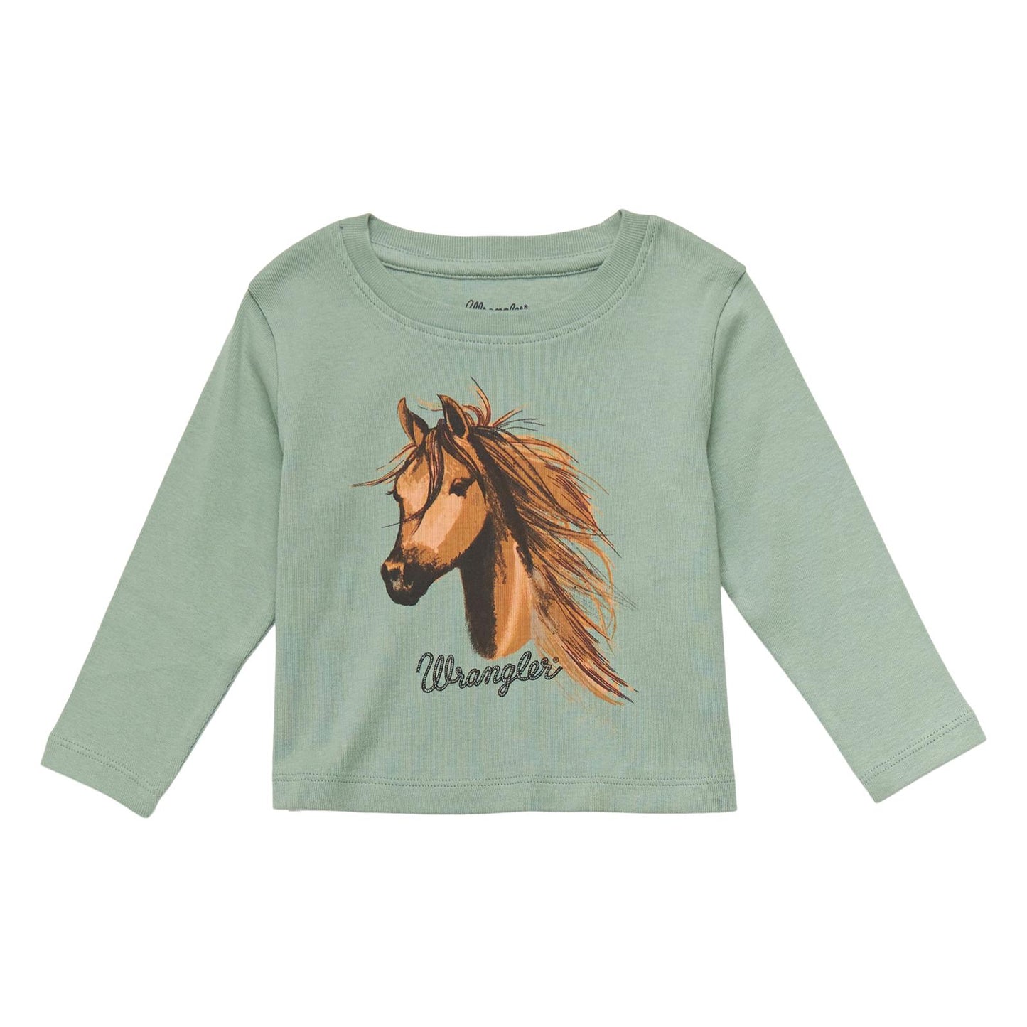 Wrangler Girl's Toddler Pale Green Horse Head Long Sleeve T-Shirt