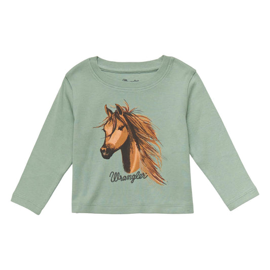 Wrangler Girl's Toddler Pale Green Horse Head Long Sleeve T-Shirt