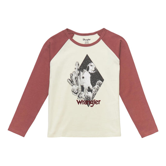 Wrangler Girl's Burgundy Desert Horse Long Sleeve T-Shirt