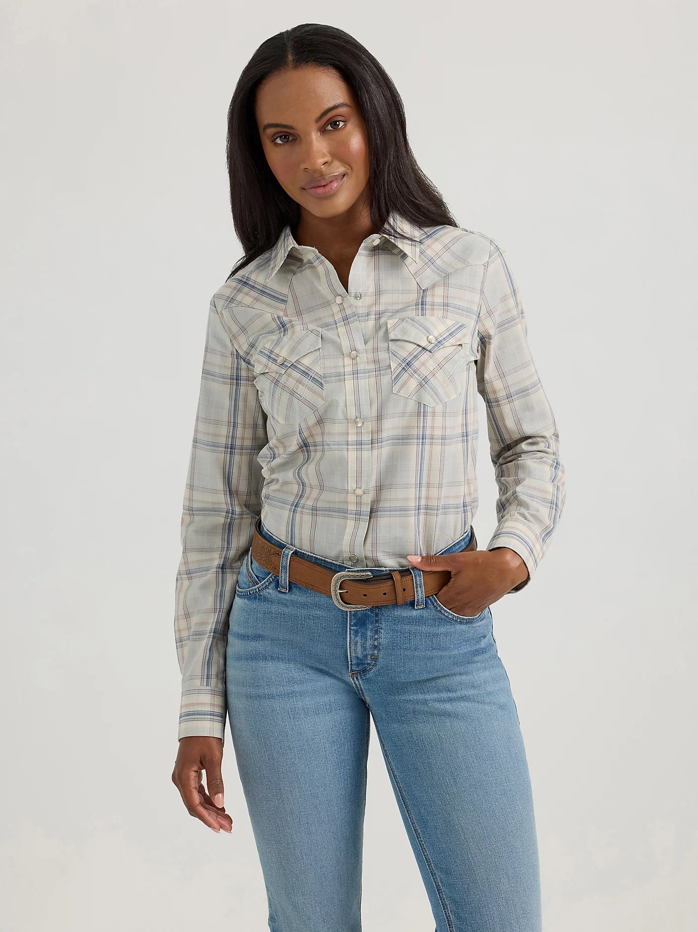 Wrangler Women's Essential Wispy Blue Plaid Western Shirt