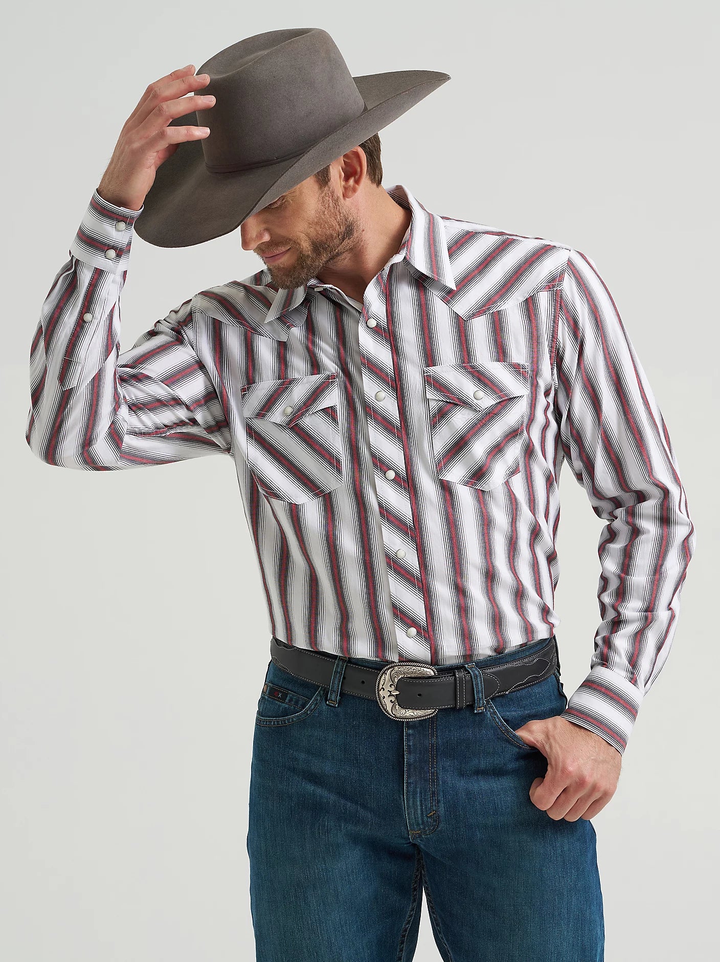 Wrangler Men's Big & Tall White Stripe 20X Competition Western Shirt