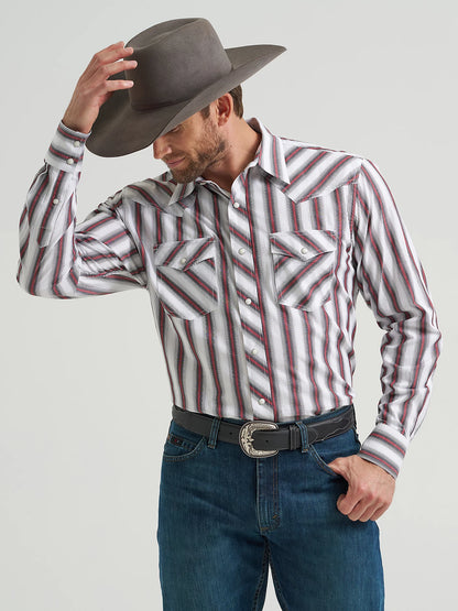 Wrangler Men's Big & Tall White Stripe 20X Competition Western Shirt