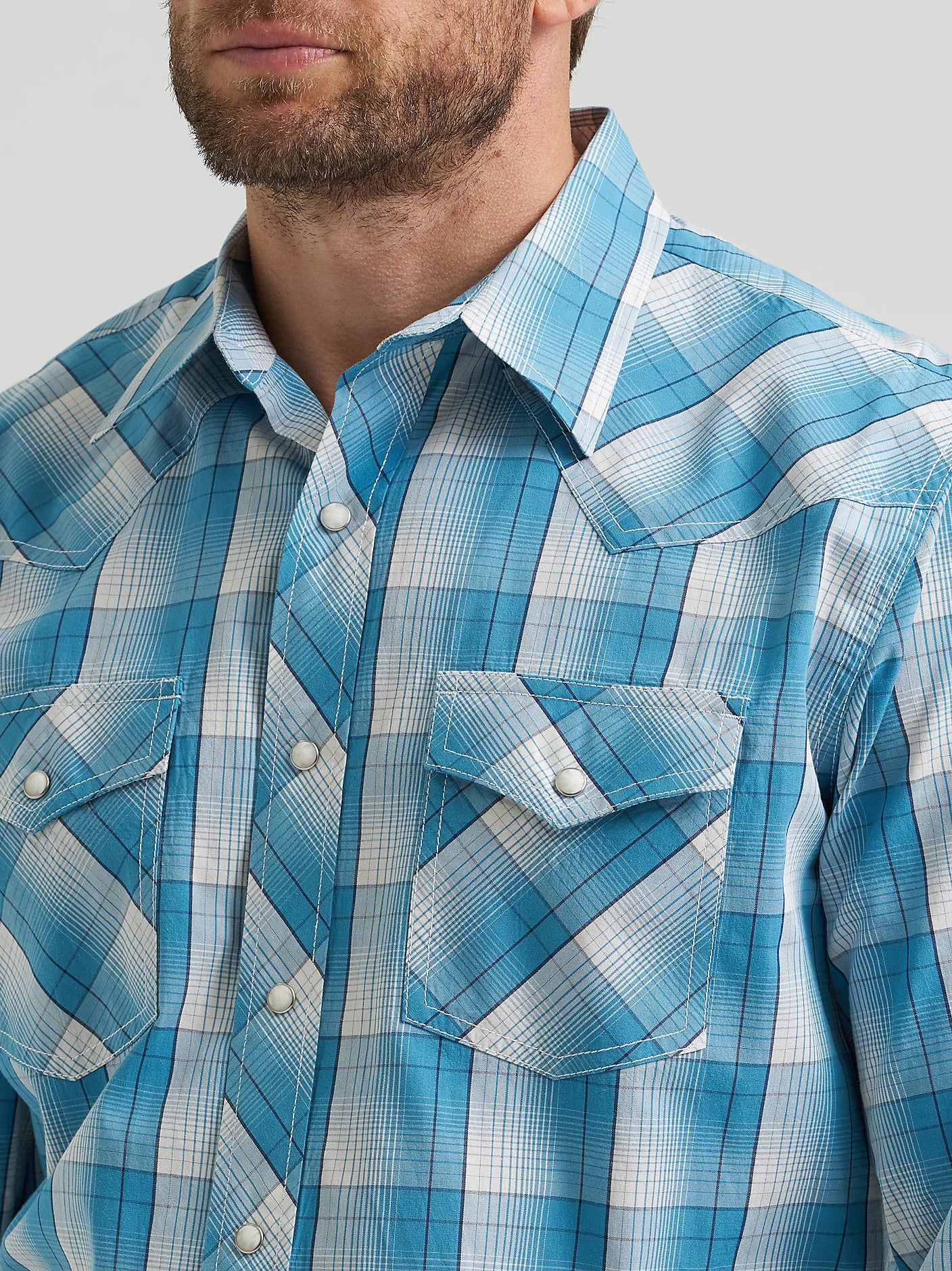 Wrangler Men's Big & Tall Blue White Plaid 20X Competition Western Shirt