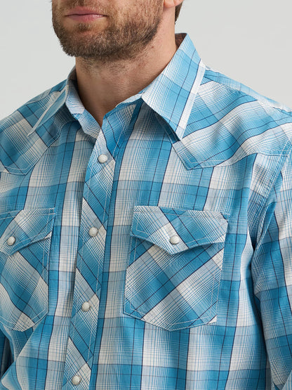 Wrangler Men's Big & Tall Blue White Plaid 20X Competition Western Shirt