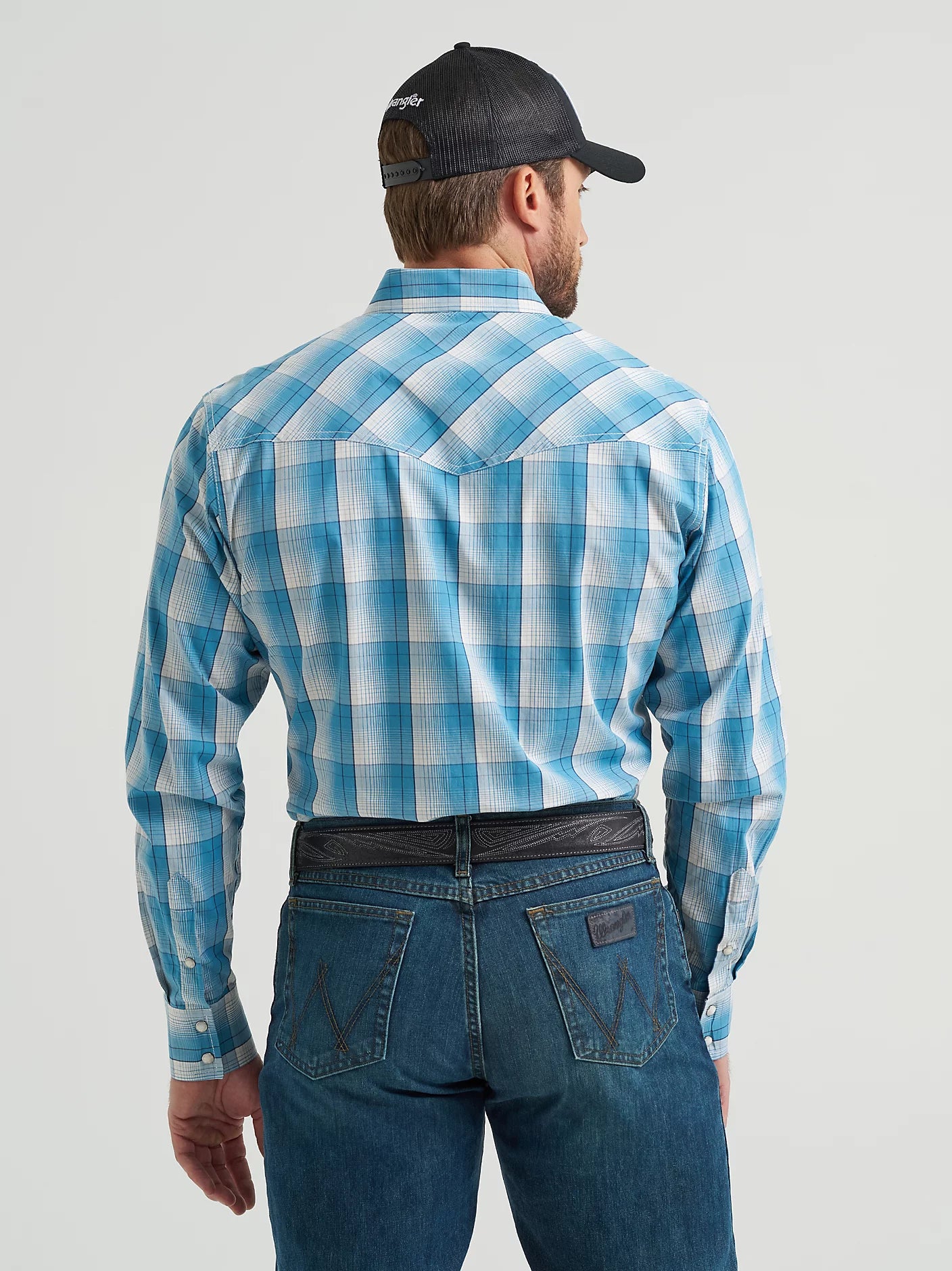 Wrangler Men's Big & Tall Blue White Plaid 20X Competition Western Shirt