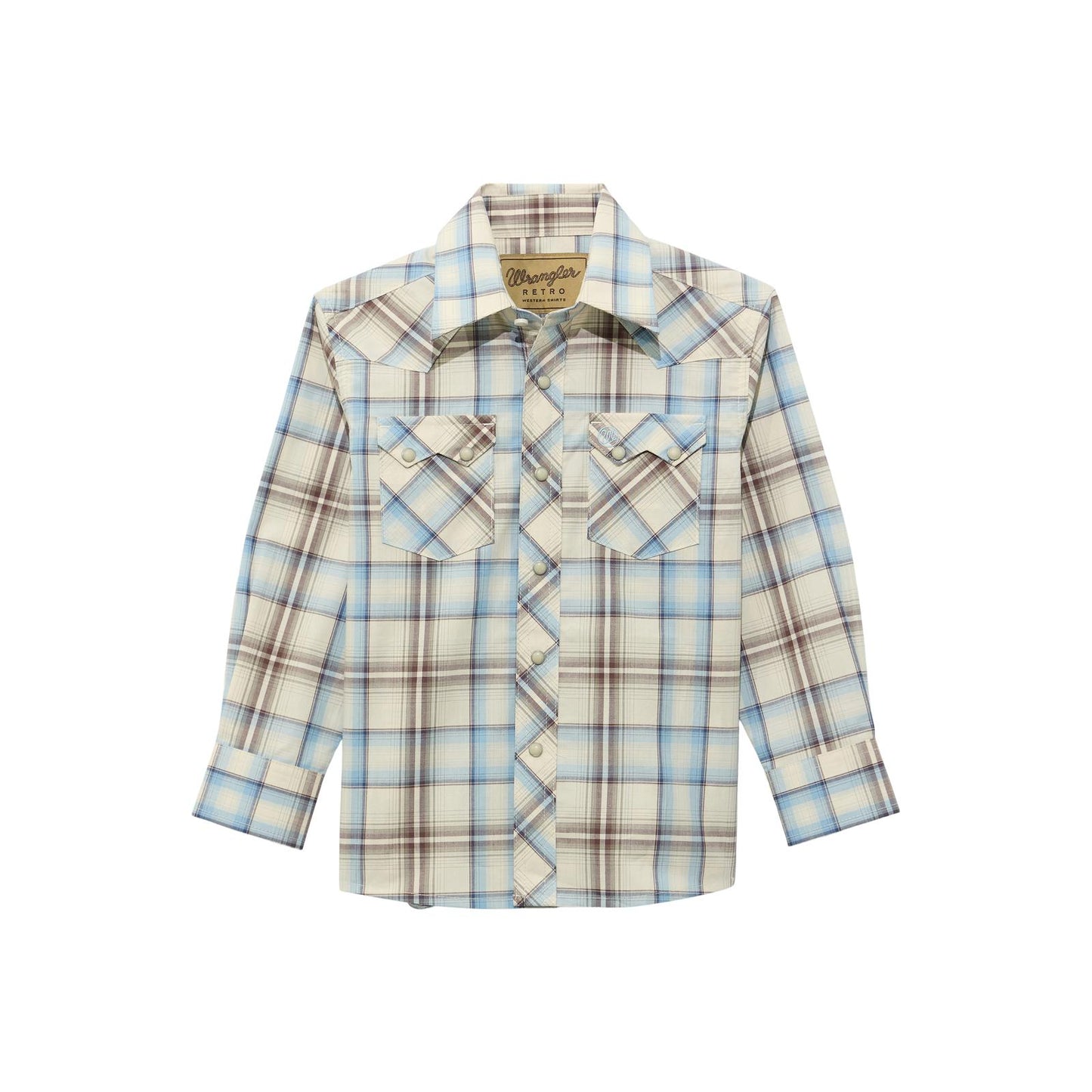 Wrangler Boy's Retro Ecru/Blue Plaid Western Shirt