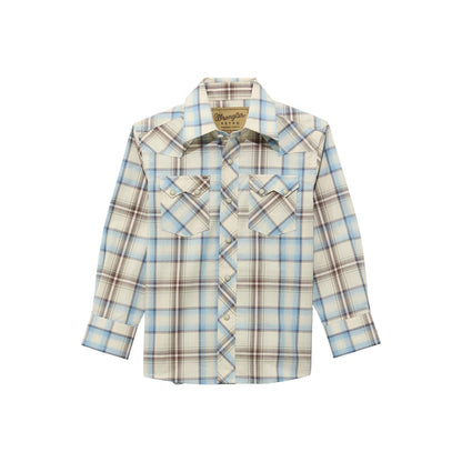 Wrangler Boy's Retro Ecru/Blue Plaid Western Shirt
