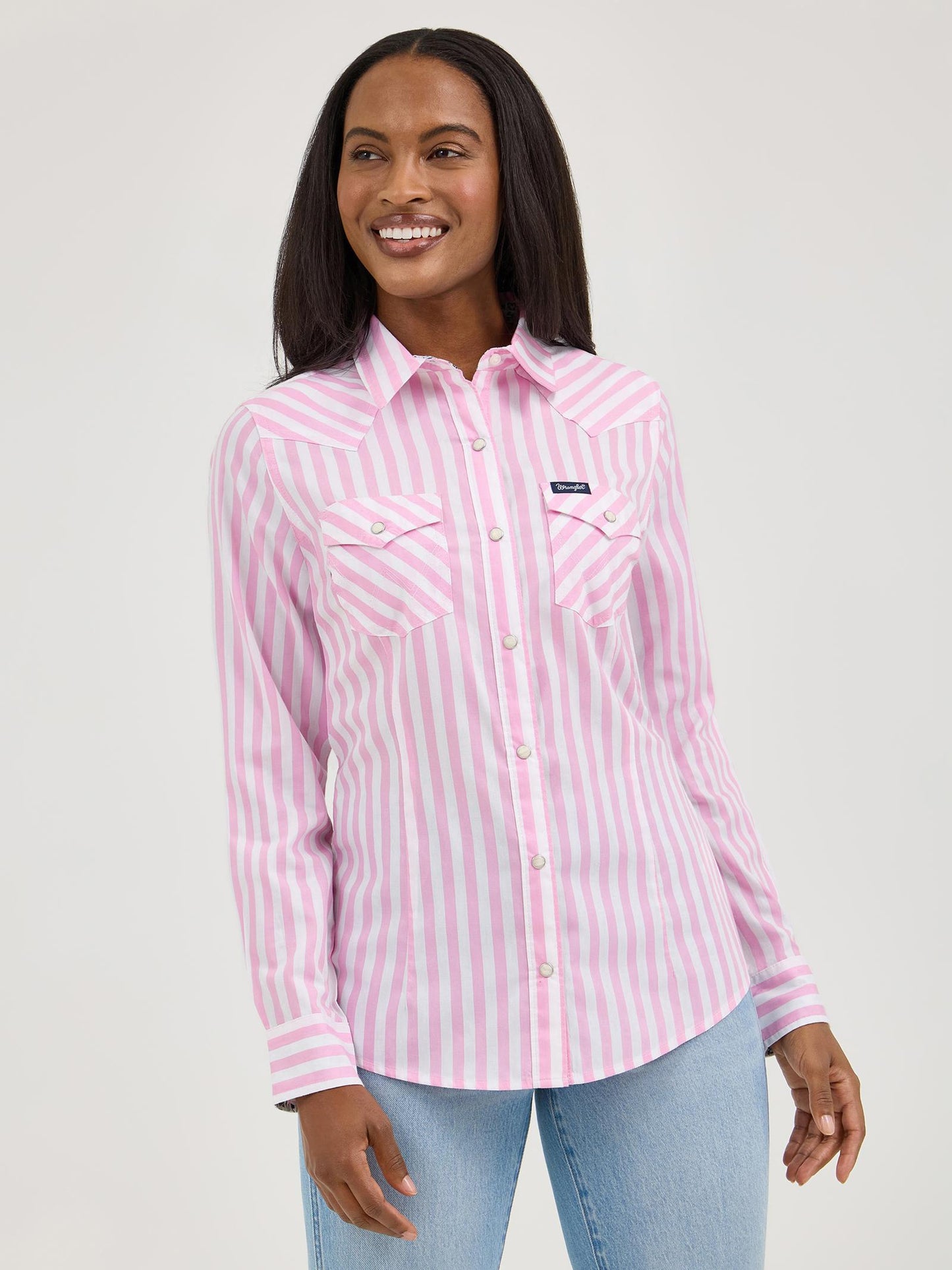 Wrangler Women's Retro Pink Stripe Snap Western Shirt
