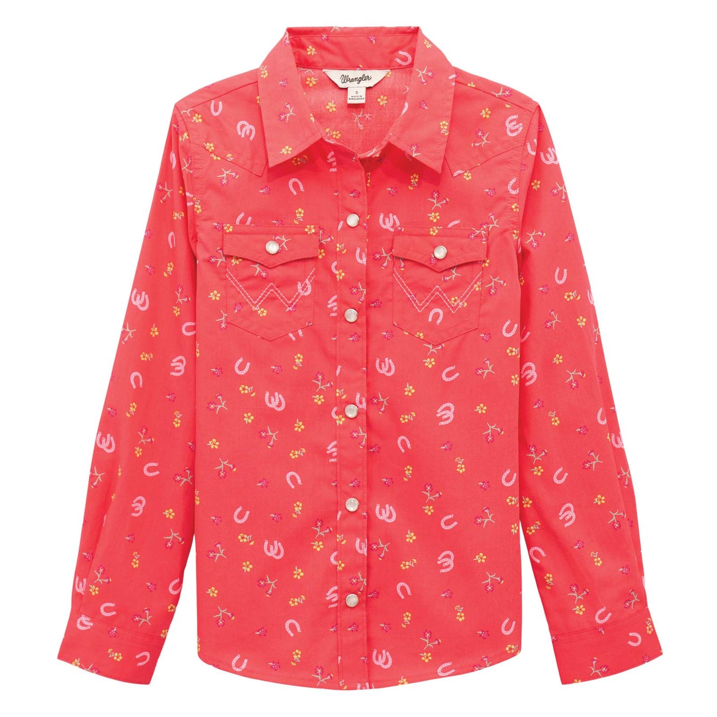 Wrangler Girl's Pink Horseshoe Daisy Western Shirt