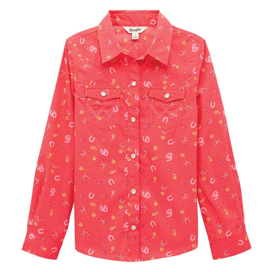 Wrangler Girl's Pink Horseshoe Daisy Western Shirt