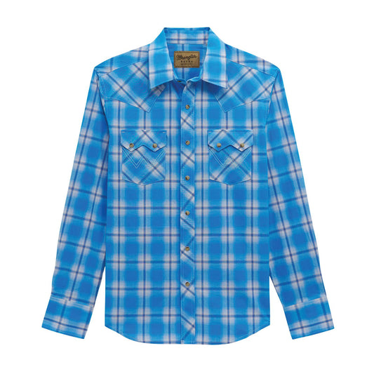 Wrangler Men's Big & Tall Blue/Yellow Plaid Retro Western Shirt