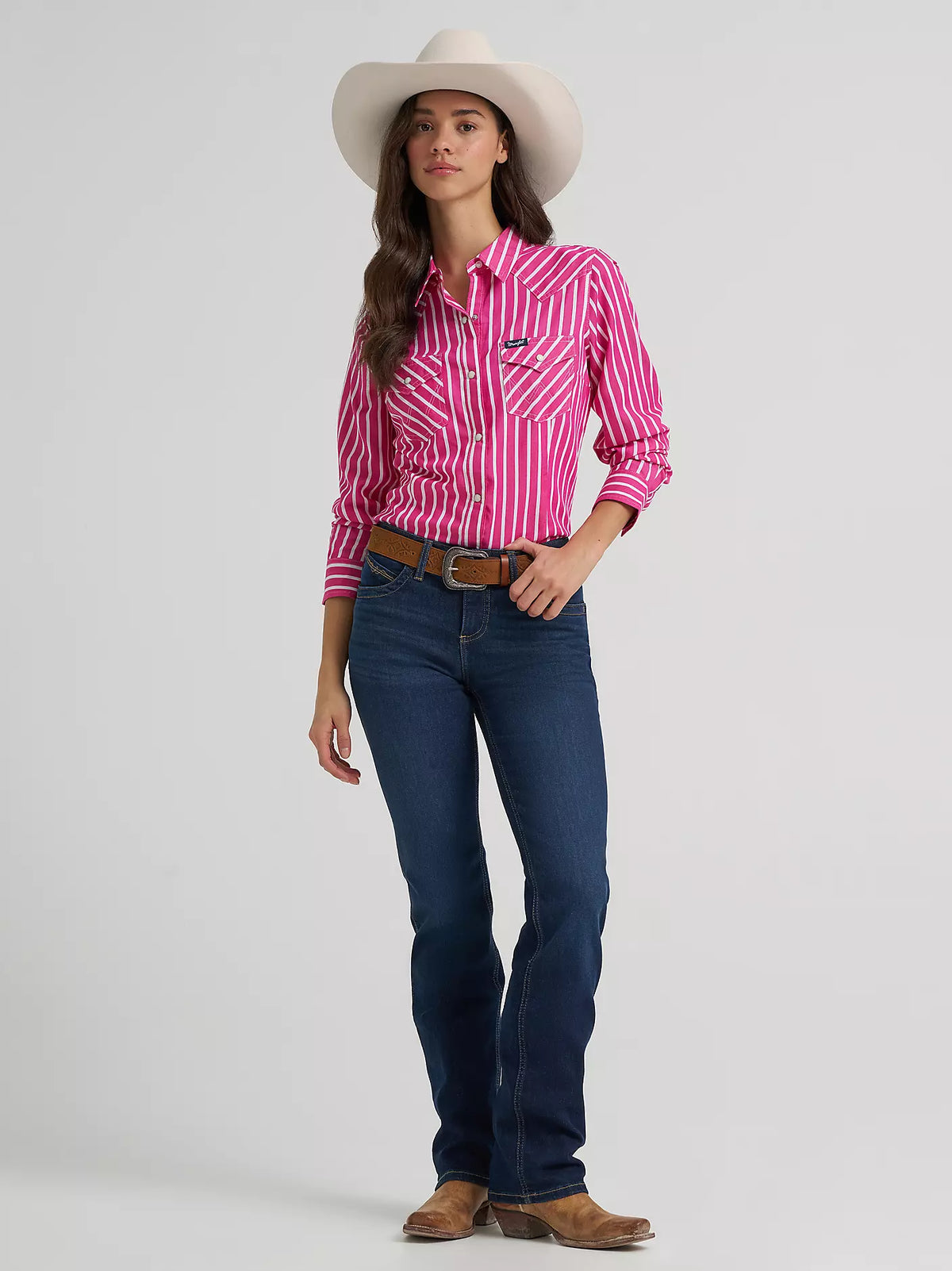 Wrangler Women's Pink Stripe Olivia Western Slim Snap Shirt