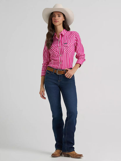 Wrangler Women's Pink Stripe Olivia Western Slim Snap Shirt
