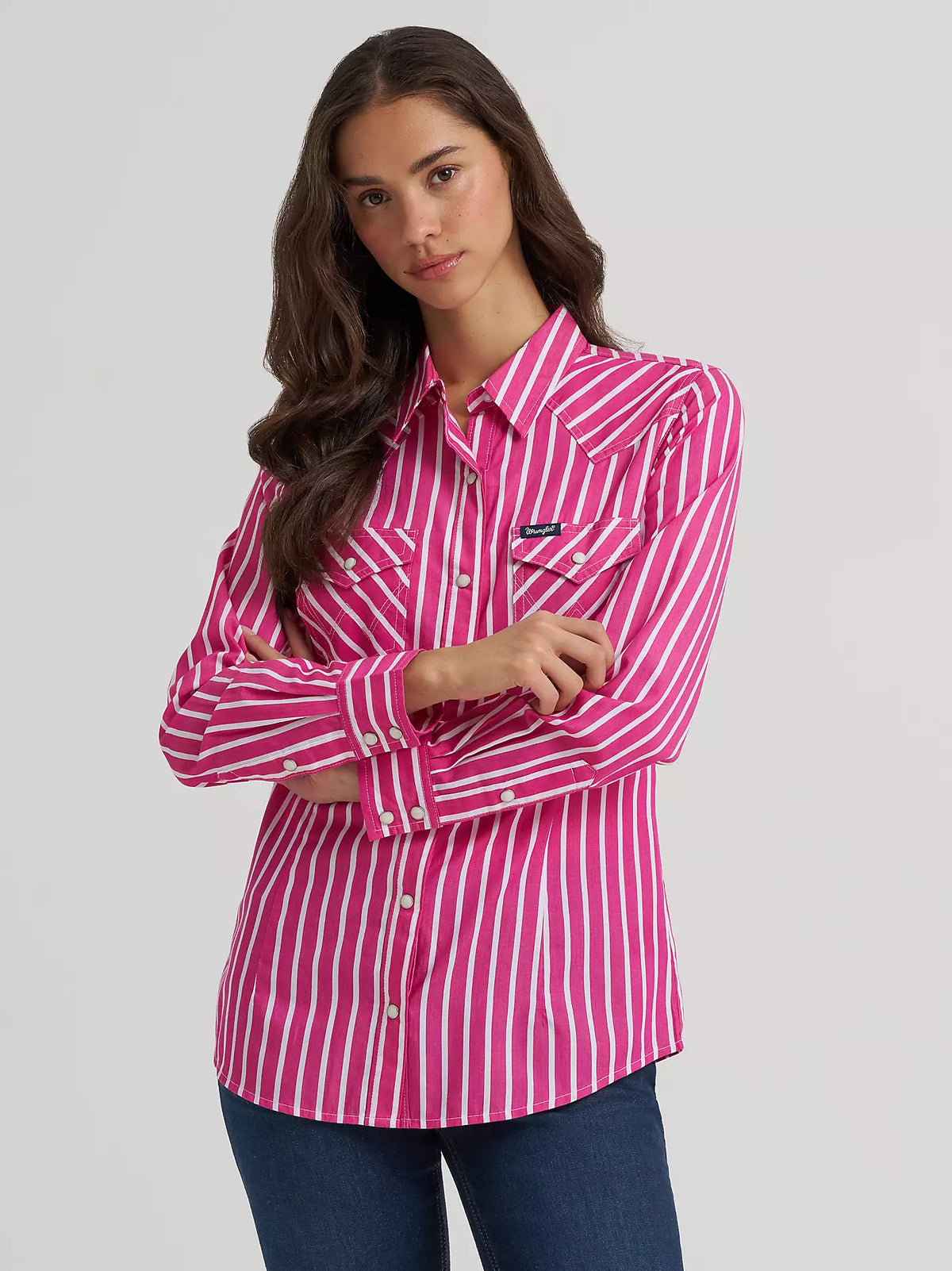 Wrangler Women's Pink Stripe Olivia Western Slim Snap Shirt