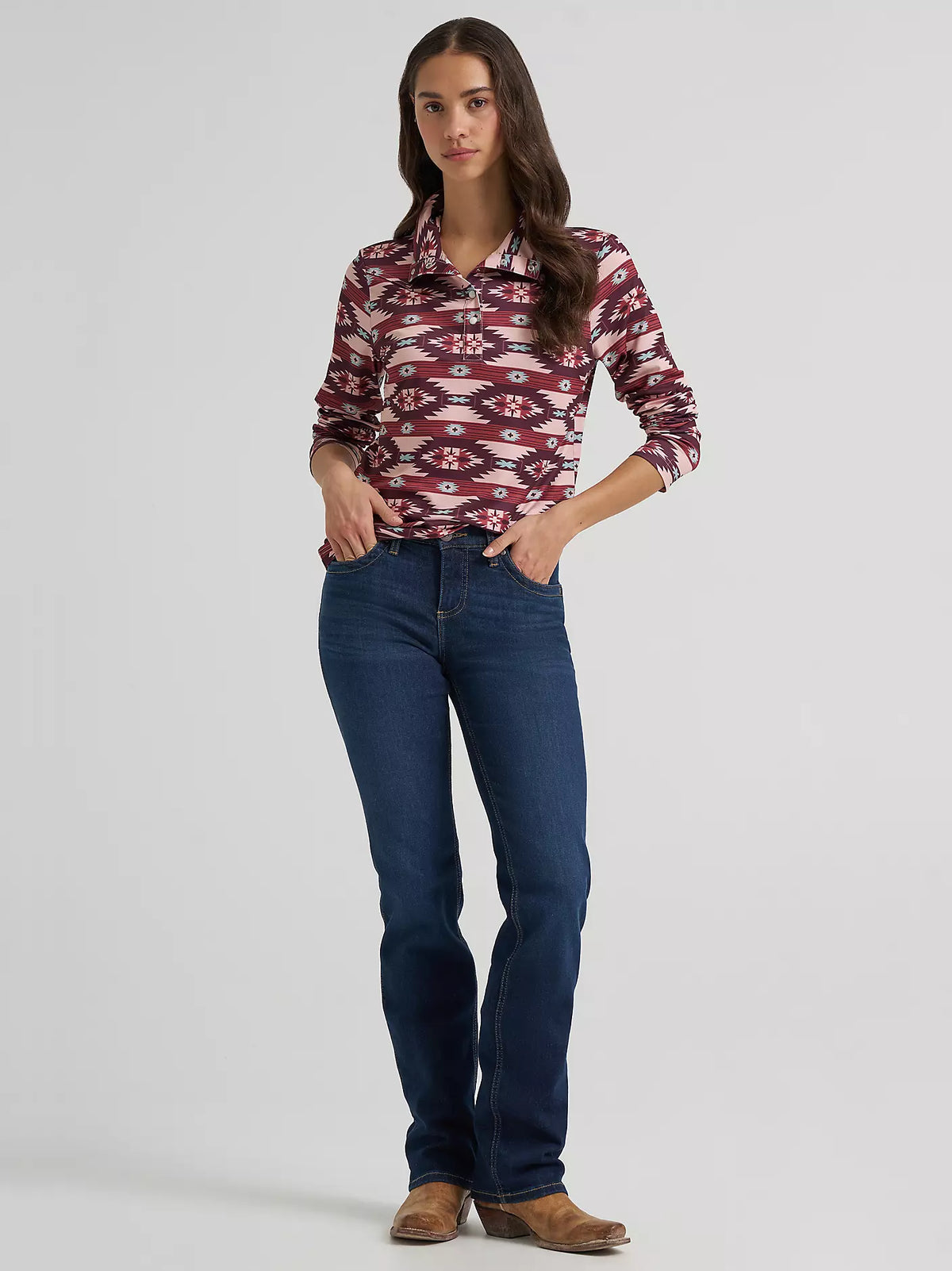 Wrangler Women's Burgundy Aztec Skye Performance Quarter Snap Pullover
