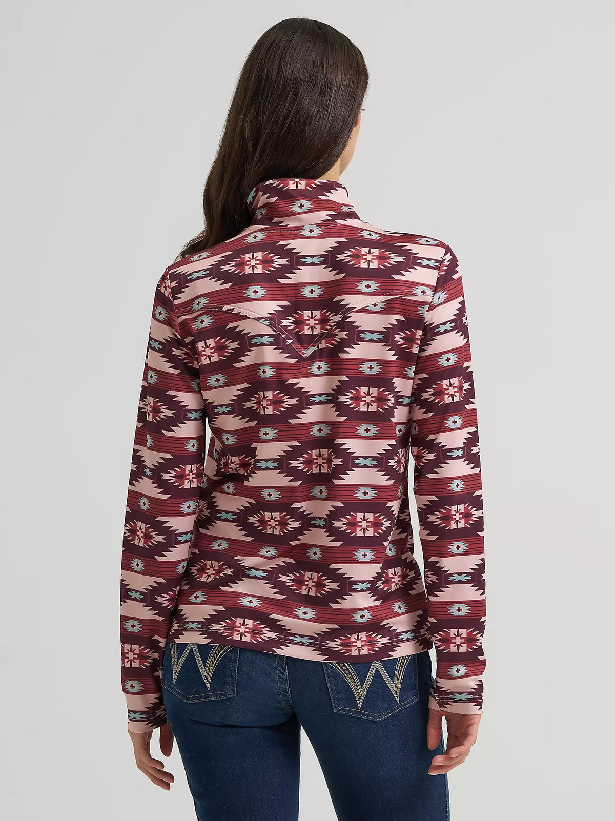 Wrangler Women's Burgundy Aztec Skye Performance Quarter Snap Pullover