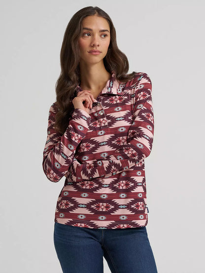 Wrangler Women's Burgundy Aztec Skye Performance Quarter Snap Pullover