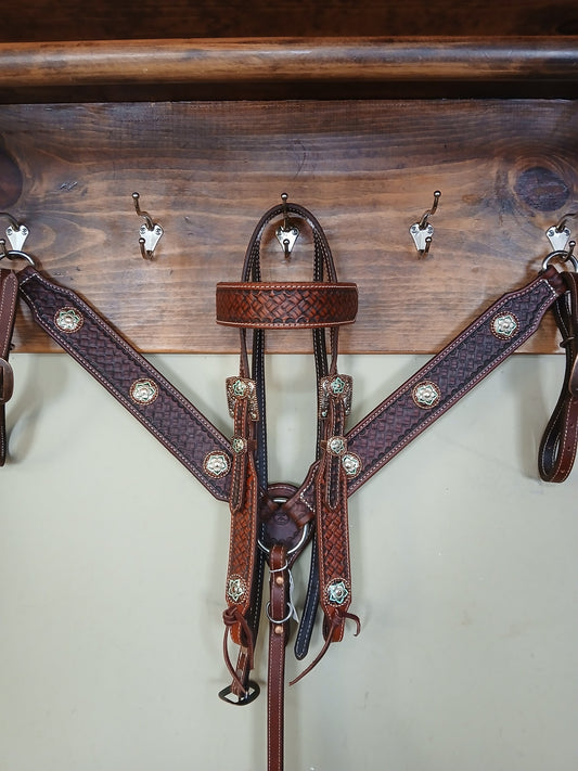 Rafter S. "Turquoise Flowers on Copper" Tack Set