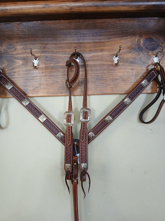 Rafter S. "Flowers Copper & Silver with Square Conchos" Tack Set