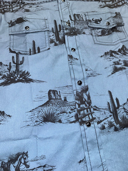 Cowboy Hardware Toddler Boy's Indigo Western Scenery Short Sleeve Western Shirt