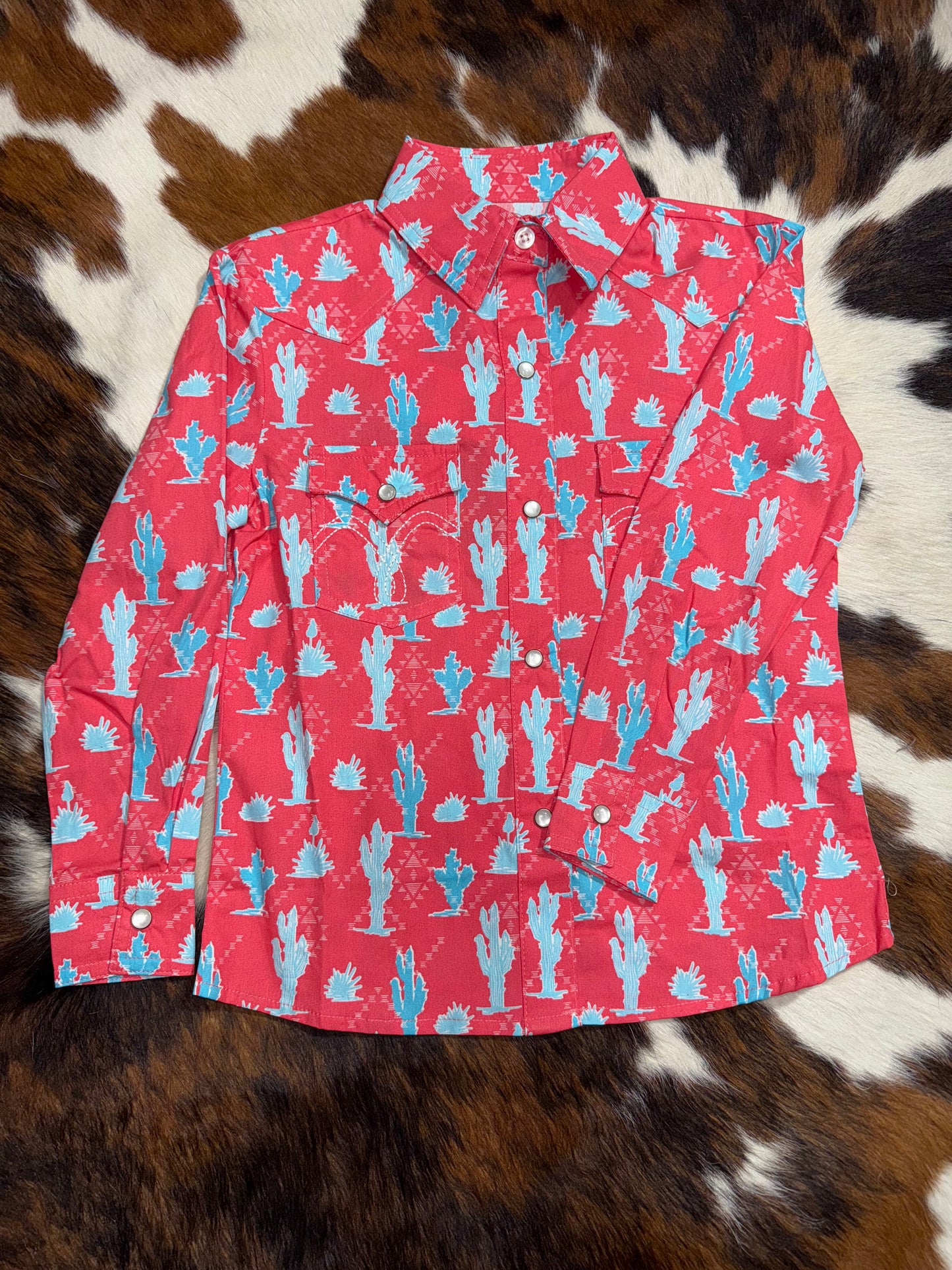 Panhandle Girl's Coral Cactus Western Shirt
