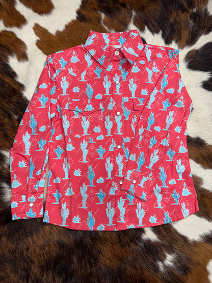 Panhandle Girl's Coral Cactus Western Shirt