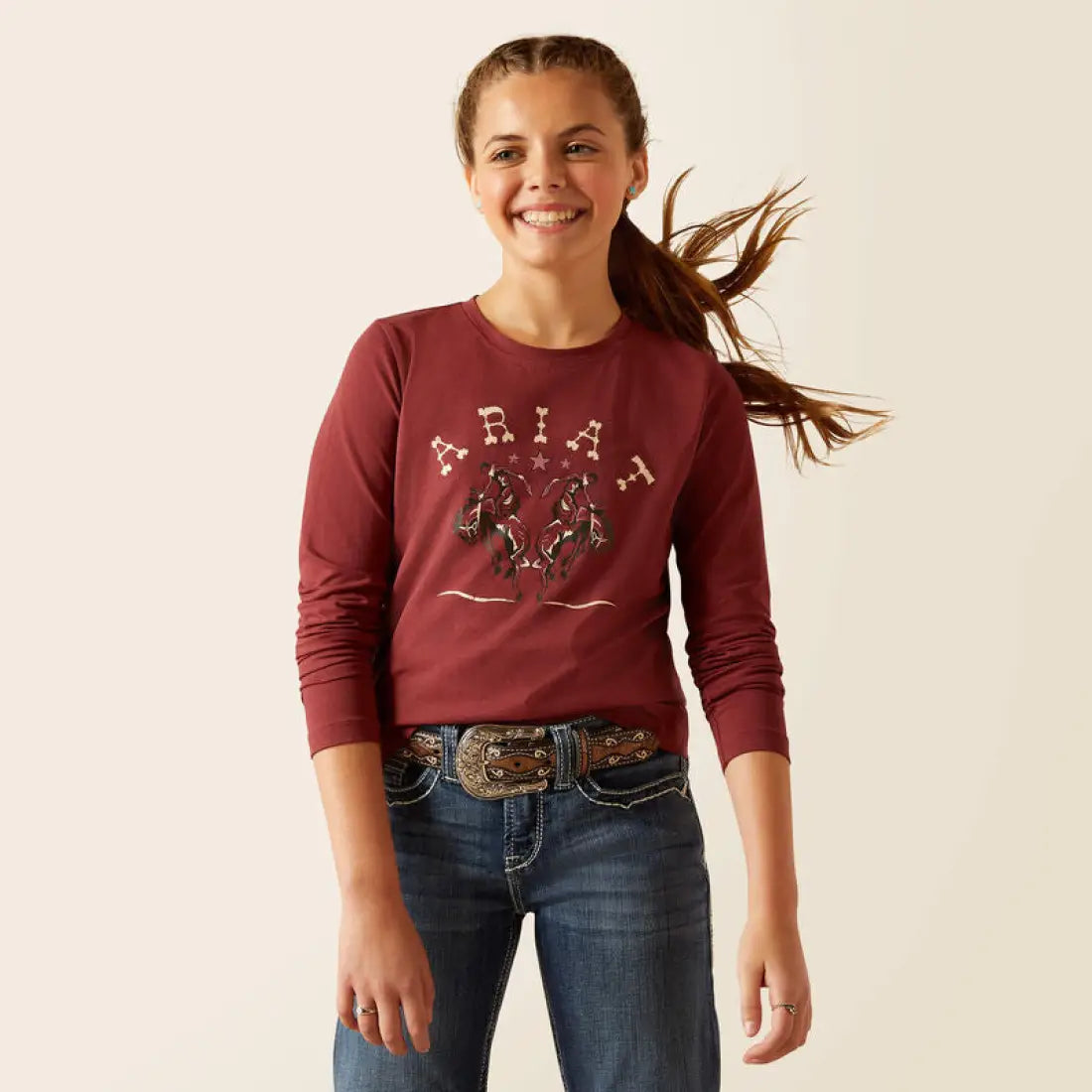 $15: Ariat Girl’s Oxblood Rodeo Long Sleeve T-Shirt Sale Girl’s T-Shirt