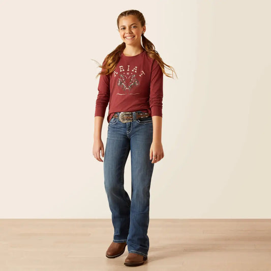 $15: Ariat Girl’s Oxblood Rodeo Long Sleeve T-Shirt Sale Girl’s T-Shirt