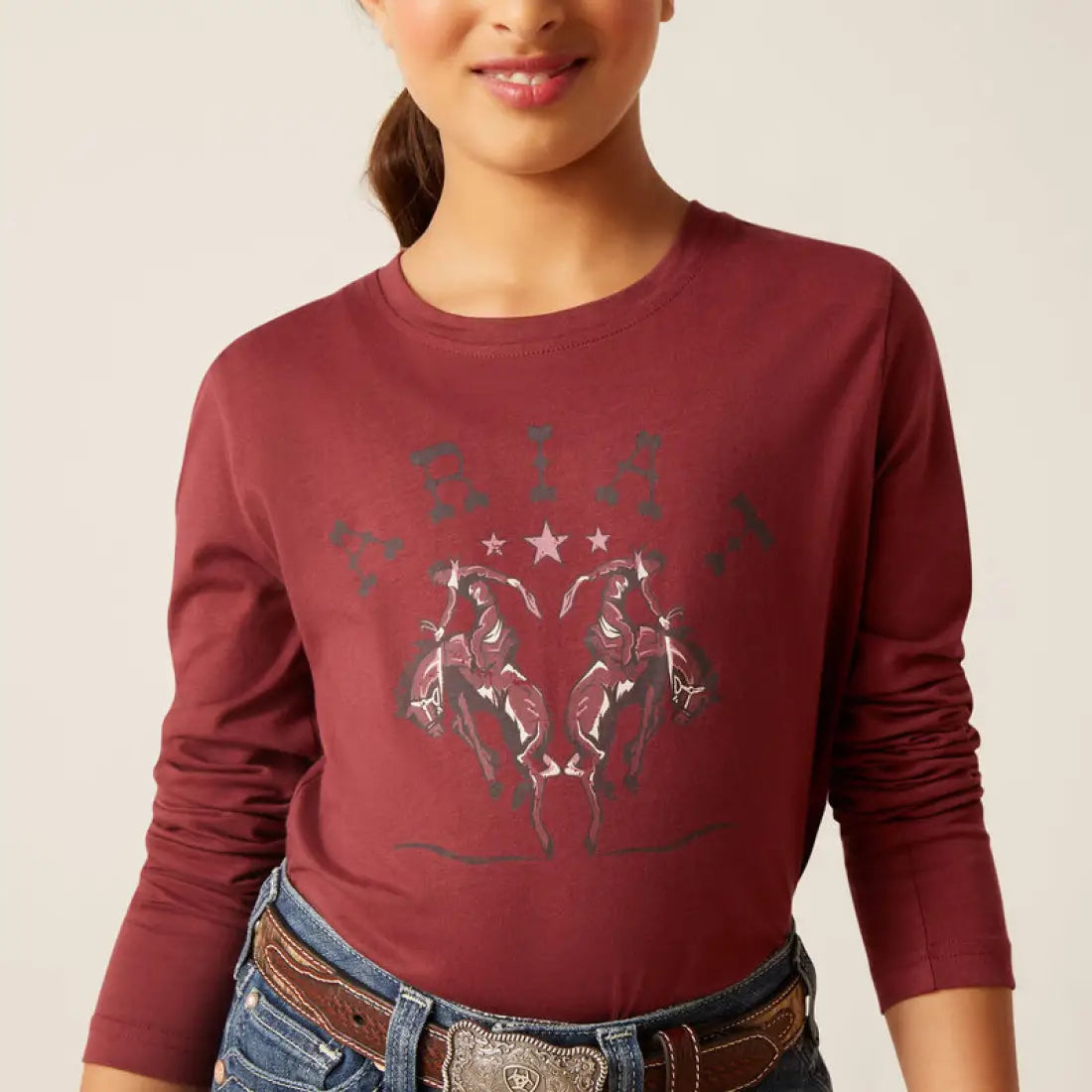 $15: Ariat Girl’s Oxblood Rodeo Long Sleeve T-Shirt XSmall Sale Girl’s T-Shirt