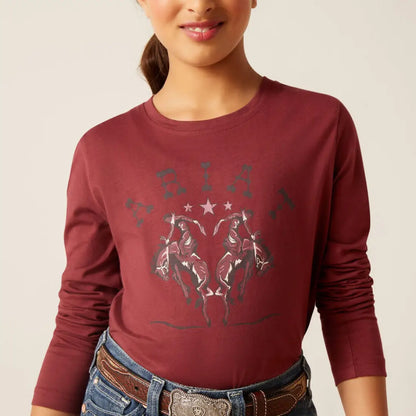 $15: Ariat Girl’s Oxblood Rodeo Long Sleeve T-Shirt XSmall Sale Girl’s T-Shirt